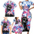 Statue of Liberty Graffiti Street Art Family Matching Short Sleeve Bodycon Dress and Hawaiian Shirt America Text and 4th of July Theme in Red White and Blue Design - Wonder Print Shop