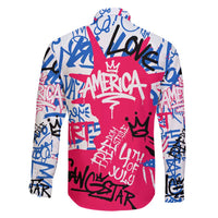 Statue of Liberty Graffiti Street Art Family Matching Short Sleeve Bodycon Dress and Hawaiian Shirt America Text and 4th of July Theme in Red White and Blue Design - Wonder Print Shop