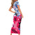 Statue of Liberty Graffiti Street Art Family Matching Short Sleeve Bodycon Dress and Hawaiian Shirt America Text and 4th of July Theme in Red White and Blue Design - Wonder Print Shop