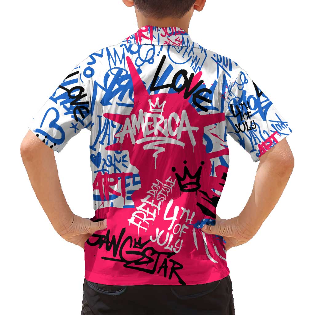 Statue of Liberty Graffiti Street Art Family Matching Summer Maxi Dress and Hawaiian Shirt America Text and 4th of July Theme in Red White and Blue Design - Wonder Print Shop