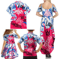 Statue of Liberty Graffiti Street Art Family Matching Summer Maxi Dress and Hawaiian Shirt America Text and 4th of July Theme in Red White and Blue Design - Wonder Print Shop