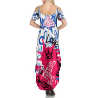 Statue of Liberty Graffiti Street Art Family Matching Summer Maxi Dress and Hawaiian Shirt America Text and 4th of July Theme in Red White and Blue Design - Wonder Print Shop