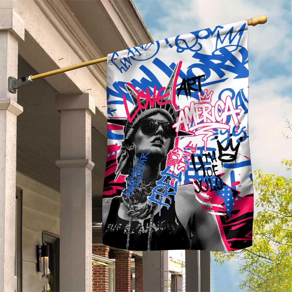 Statue of Liberty Graffiti Street Art Garden Flag America Text and 4th of July Theme in Red White and Blue Design - Wonder Print Shop