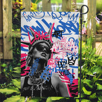 Statue of Liberty Graffiti Street Art Garden Flag America Text and 4th of July Theme in Red White and Blue Design - Wonder Print Shop