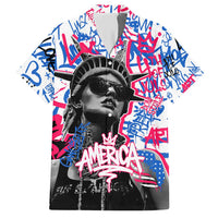 Statue of Liberty Graffiti Street Art Hawaiian Shirt America Text and 4th of July Theme in Red White and Blue Design - Wonder Print Shop