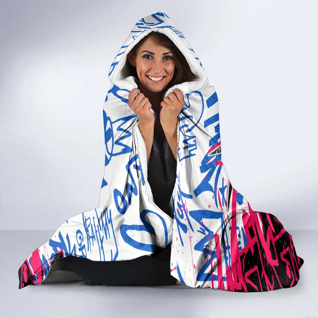 Statue of Liberty Graffiti Street Art Hooded Blanket America Text and 4th of July Theme in Red White and Blue Design - Wonder Print Shop