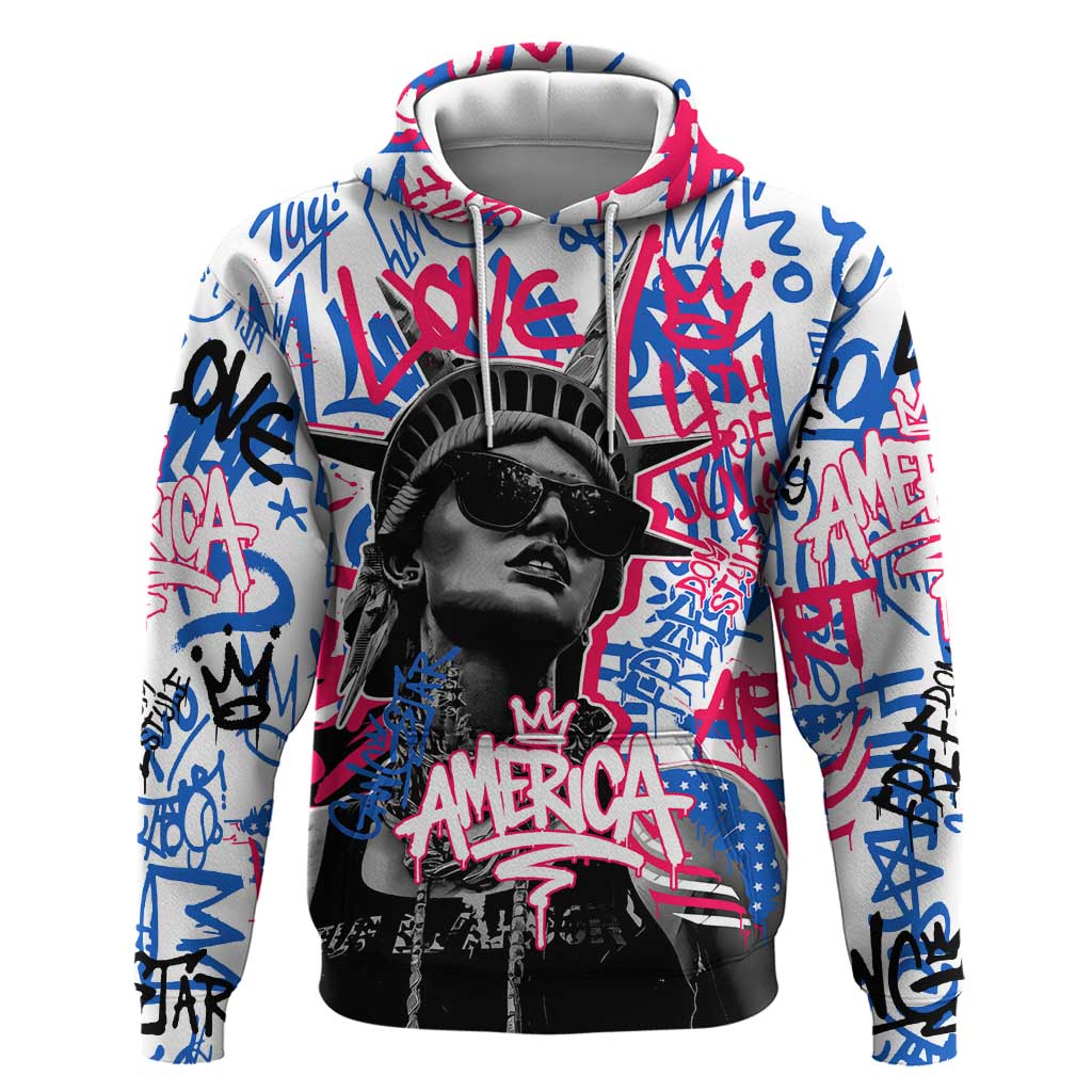 Statue of Liberty Graffiti Street Art Hoodie America Text and 4th of July Theme in Red White and Blue Design - Wonder Print Shop