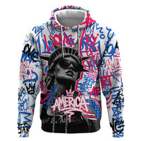 Statue of Liberty Graffiti Street Art Hoodie America Text and 4th of July Theme in Red White and Blue Design - Wonder Print Shop