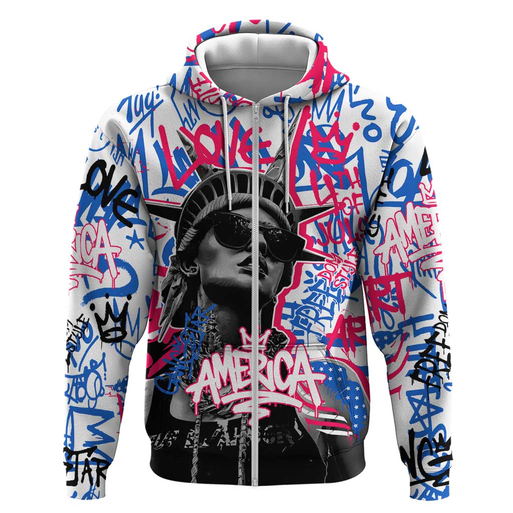 Statue of Liberty Graffiti Street Art Hoodie America Text and 4th of July Theme in Red White and Blue Design - Wonder Print Shop