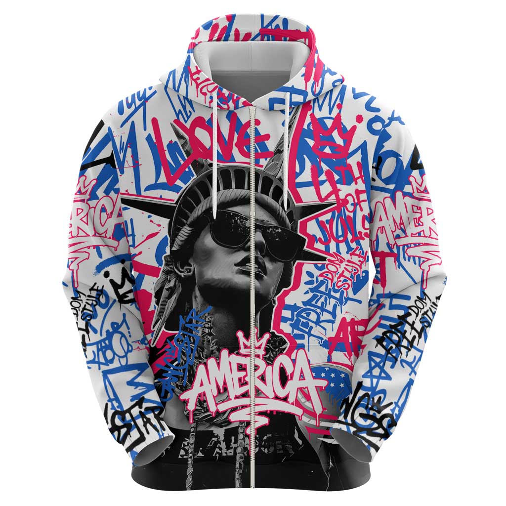 Statue of Liberty Graffiti Street Art Hoodie America Text and 4th of July Theme in Red White and Blue Design - Wonder Print Shop
