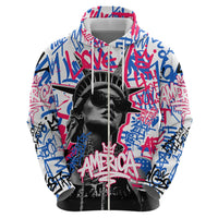 Statue of Liberty Graffiti Street Art Hoodie America Text and 4th of July Theme in Red White and Blue Design - Wonder Print Shop