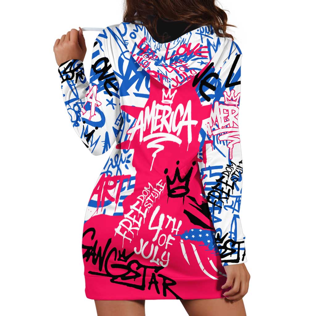 Statue of Liberty Graffiti Street Art Hoodie Dress America Text and 4th of July Theme in Red White and Blue Design - Wonder Print Shop