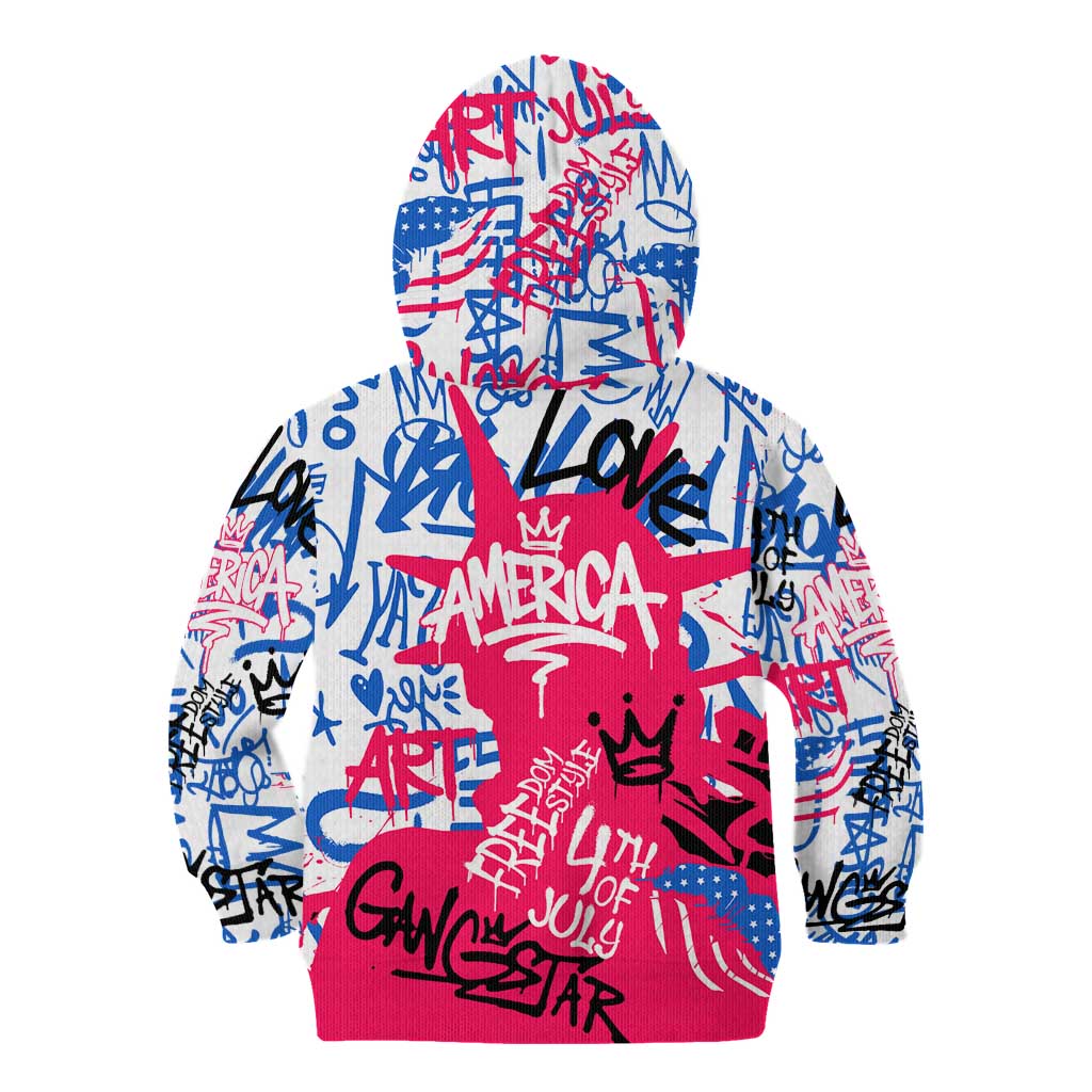 Statue of Liberty Graffiti Street Art Kid Hoodie America Text and 4th of July Theme in Red White and Blue Design - Wonder Print Shop