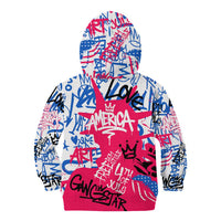 Statue of Liberty Graffiti Street Art Kid Hoodie America Text and 4th of July Theme in Red White and Blue Design - Wonder Print Shop