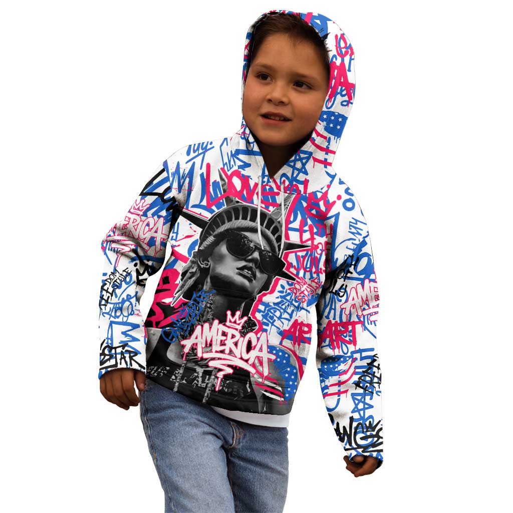 Statue of Liberty Graffiti Street Art Kid Hoodie America Text and 4th of July Theme in Red White and Blue Design - Wonder Print Shop