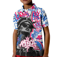 Statue of Liberty Graffiti Street Art Kid Polo Shirt America Text and 4th of July Theme in Red White and Blue Design - Wonder Print Shop