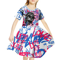 Statue of Liberty Graffiti Street Art Kid Short Sleeve Dress America Text and 4th of July Theme in Red White and Blue Design - Wonder Print Shop