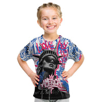 Statue of Liberty Graffiti Street Art Kid T Shirt America Text and 4th of July Theme in Red White and Blue Design - Wonder Print Shop