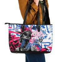 Statue of Liberty Graffiti Street Art Leather Tote Bag America Text and 4th of July Theme in Red White and Blue Design - Wonder Print Shop