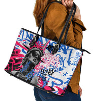 Statue of Liberty Graffiti Street Art Leather Tote Bag America Text and 4th of July Theme in Red White and Blue Design - Wonder Print Shop