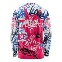 Statue of Liberty Graffiti Street Art Long Sleeve Shirt America Text and 4th of July Theme in Red White and Blue Design - Wonder Print Shop