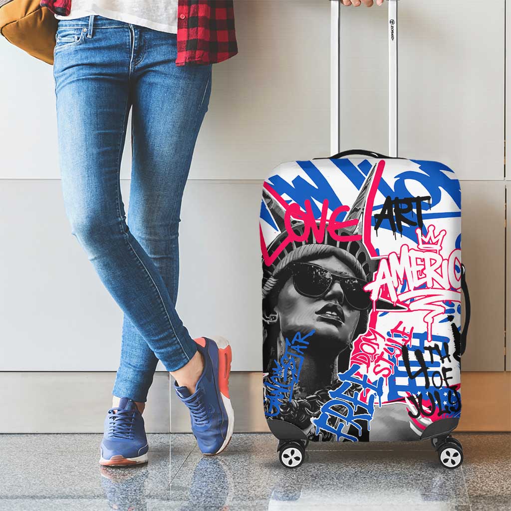 Statue of Liberty Graffiti Street Art Luggage Cover America Text and 4th of July Theme in Red White and Blue Design - Wonder Print Shop