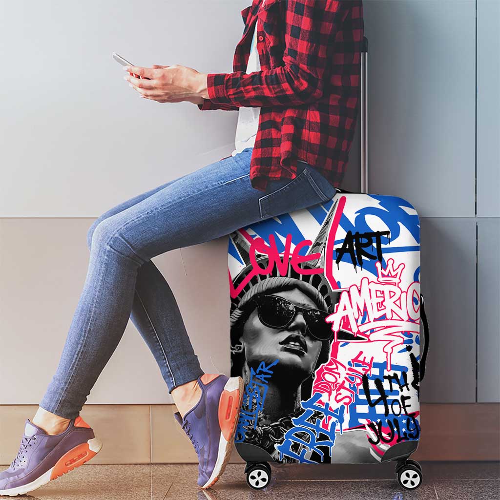 Statue of Liberty Graffiti Street Art Luggage Cover America Text and 4th of July Theme in Red White and Blue Design - Wonder Print Shop