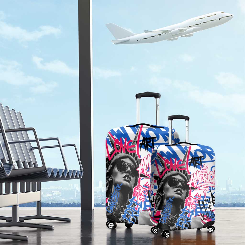 Statue of Liberty Graffiti Street Art Luggage Cover America Text and 4th of July Theme in Red White and Blue Design - Wonder Print Shop
