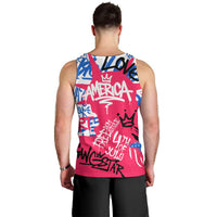 Statue of Liberty Graffiti Street Art Men Tank Top America Text and 4th of July Theme in Red White and Blue Design - Wonder Print Shop