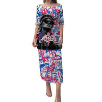 Statue of Liberty Graffiti Street Art Puletasi America Text and 4th of July Theme in Red White and Blue Design - Wonder Print Shop