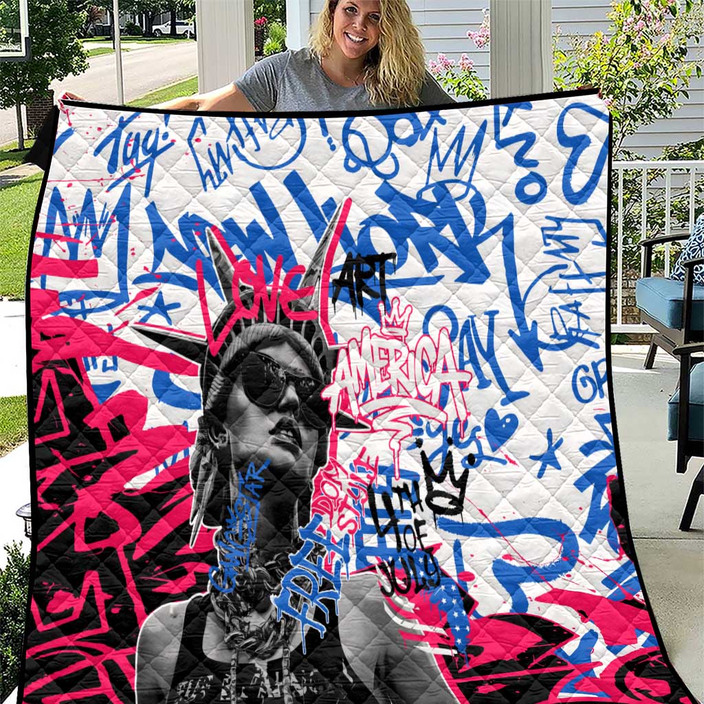 Statue of Liberty Graffiti Street Art Quilt America Text and 4th of July Theme in Red White and Blue Design - Wonder Print Shop