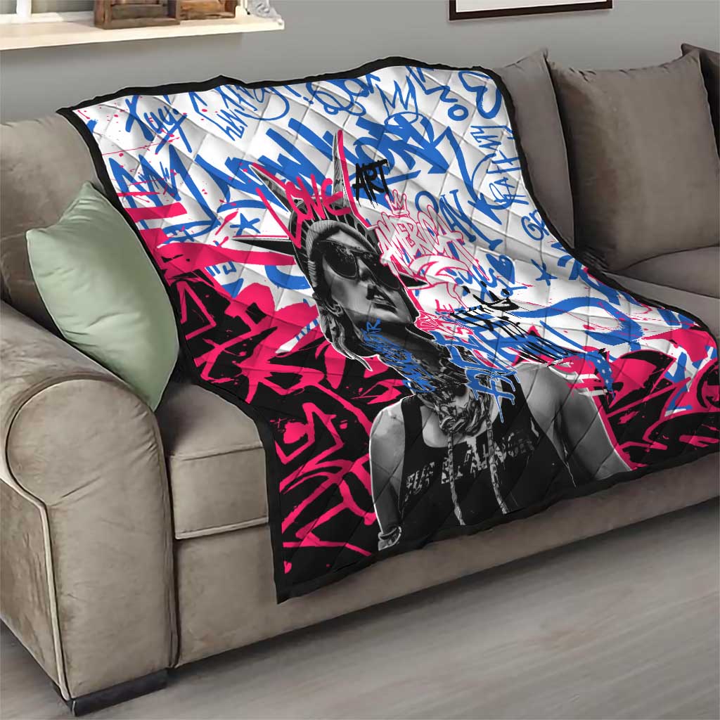 Statue of Liberty Graffiti Street Art Quilt America Text and 4th of July Theme in Red White and Blue Design - Wonder Print Shop