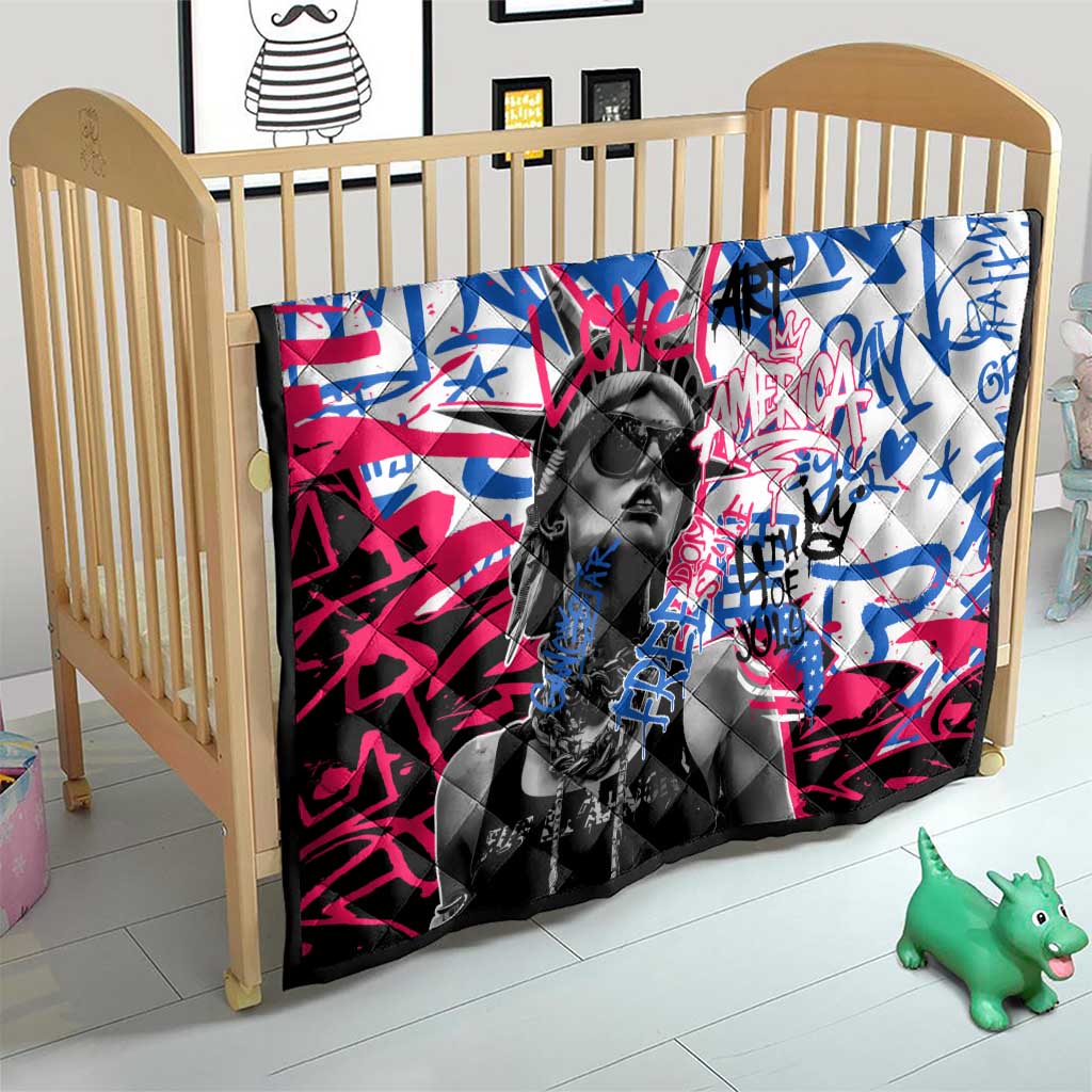 Statue of Liberty Graffiti Street Art Quilt America Text and 4th of July Theme in Red White and Blue Design - Wonder Print Shop