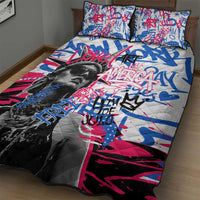 Statue of Liberty Graffiti Street Art Quilt Bed Set America Text and 4th of July Theme in Red White and Blue Design - Wonder Print Shop