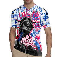 Statue of Liberty Graffiti Street Art Rugby Jersey America Text and 4th of July Theme in Red White and Blue Design - Wonder Print Shop