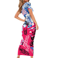 Statue of Liberty Graffiti Street Art Short Sleeve Bodycon Dress America Text and 4th of July Theme in Red White and Blue Design - Wonder Print Shop