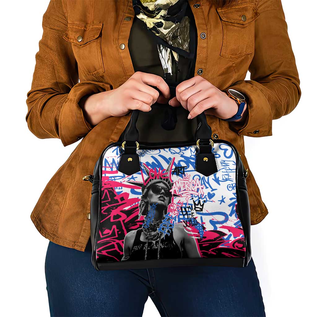 Statue of Liberty Graffiti Street Art Shoulder Handbag America Text and 4th of July Theme in Red White and Blue Design - Wonder Print Shop