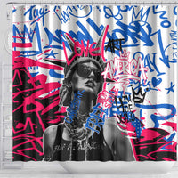 Statue of Liberty Graffiti Street Art Shower Curtain America Text and 4th of July Theme in Red White and Blue Design - Wonder Print Shop