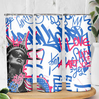 Statue of Liberty Graffiti Street Art Skinny Tumbler America Text and 4th of July Theme in Red White and Blue Design - Wonder Print Shop