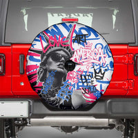 Statue of Liberty Graffiti Street Art Spare Tire Cover America Text and 4th of July Theme in Red White and Blue Design - Wonder Print Shop