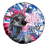 Statue of Liberty Graffiti Street Art Spare Tire Cover America Text and 4th of July Theme in Red White and Blue Design - Wonder Print Shop