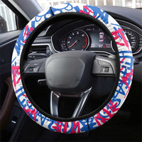 Statue of Liberty Graffiti Street Art Steering Wheel Cover America Text and 4th of July Theme in Red White and Blue Design - Wonder Print Shop