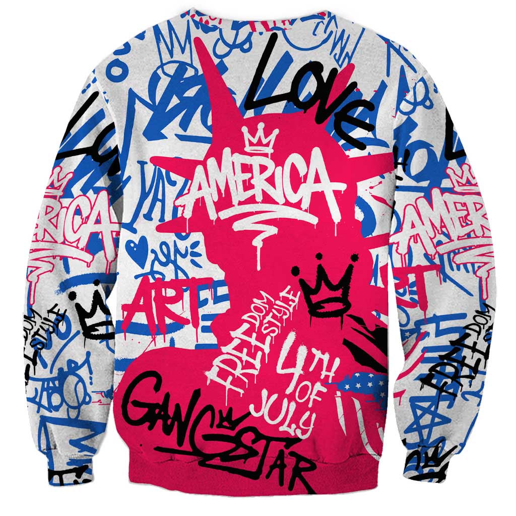 Statue of Liberty Graffiti Street Art Sweatshirt America Text and 4th of July Theme in Red White and Blue Design - Wonder Print Shop