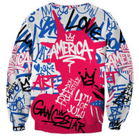 Statue of Liberty Graffiti Street Art Sweatshirt America Text and 4th of July Theme in Red White and Blue Design - Wonder Print Shop
