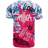 Statue of Liberty Graffiti Street Art T Shirt America Text and 4th of July Theme in Red White and Blue Design - Wonder Print Shop