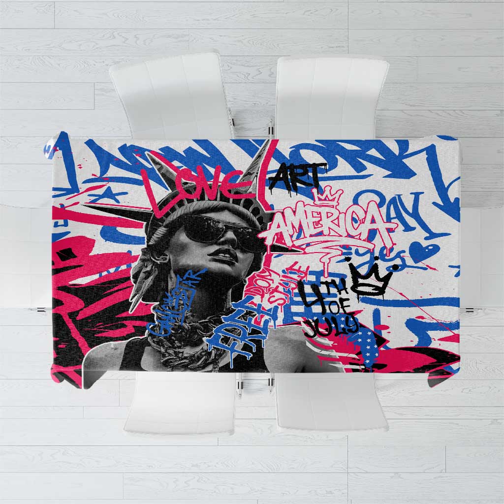 Statue of Liberty Graffiti Street Art Tablecloth America Text and 4th of July Theme in Red White and Blue Design - Wonder Print Shop