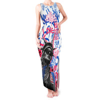 Statue of Liberty Graffiti Street Art Tank Maxi Dress America Text and 4th of July Theme in Red White and Blue Design - Wonder Print Shop