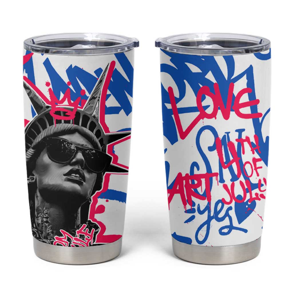 Statue of Liberty Graffiti Street Art Tumbler Cup America Text and 4th of July Theme in Red White and Blue Design - Wonder Print Shop