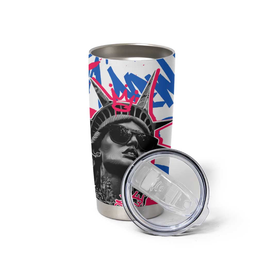 Statue of Liberty Graffiti Street Art Tumbler Cup America Text and 4th of July Theme in Red White and Blue Design - Wonder Print Shop