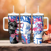 Statue of Liberty Graffiti Street Art Tumbler With Handle America Text and 4th of July Theme in Red White and Blue Design - Wonder Print Shop